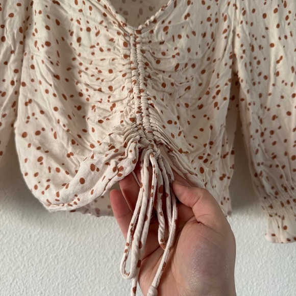 Ruched Cropped Top Cream and Rust Brown Polka Dot Medium Feminine Boho Prairie - Picture 5 of 9